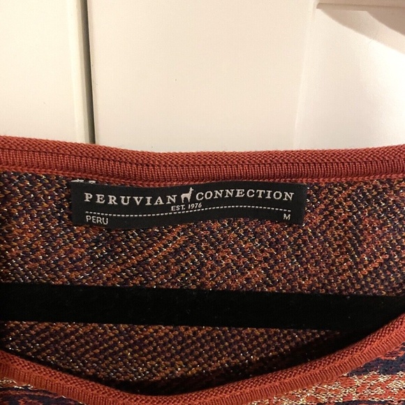 Size Medium Peruvian Connection Red Native American Pattern 3/4 Sleeve Top - Picture 3 of 4
